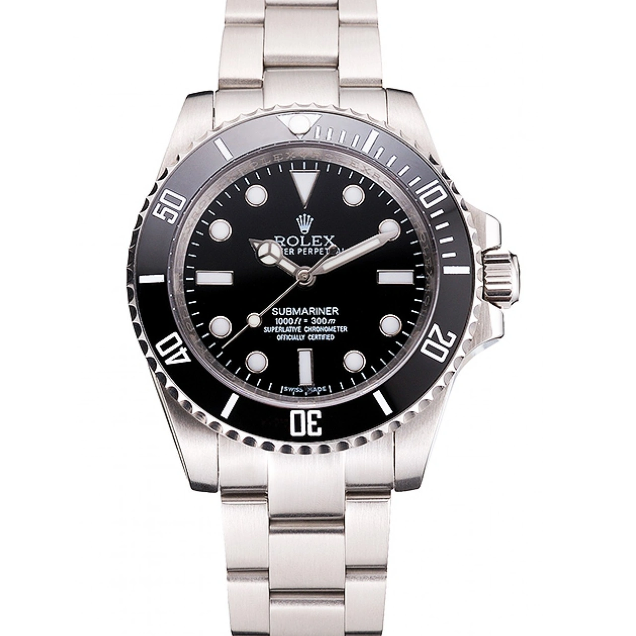 MiroTime 1027 Swiss Rolex Submariner No Date Black Dial And Bezel Stainless Steel Case And Bracelet